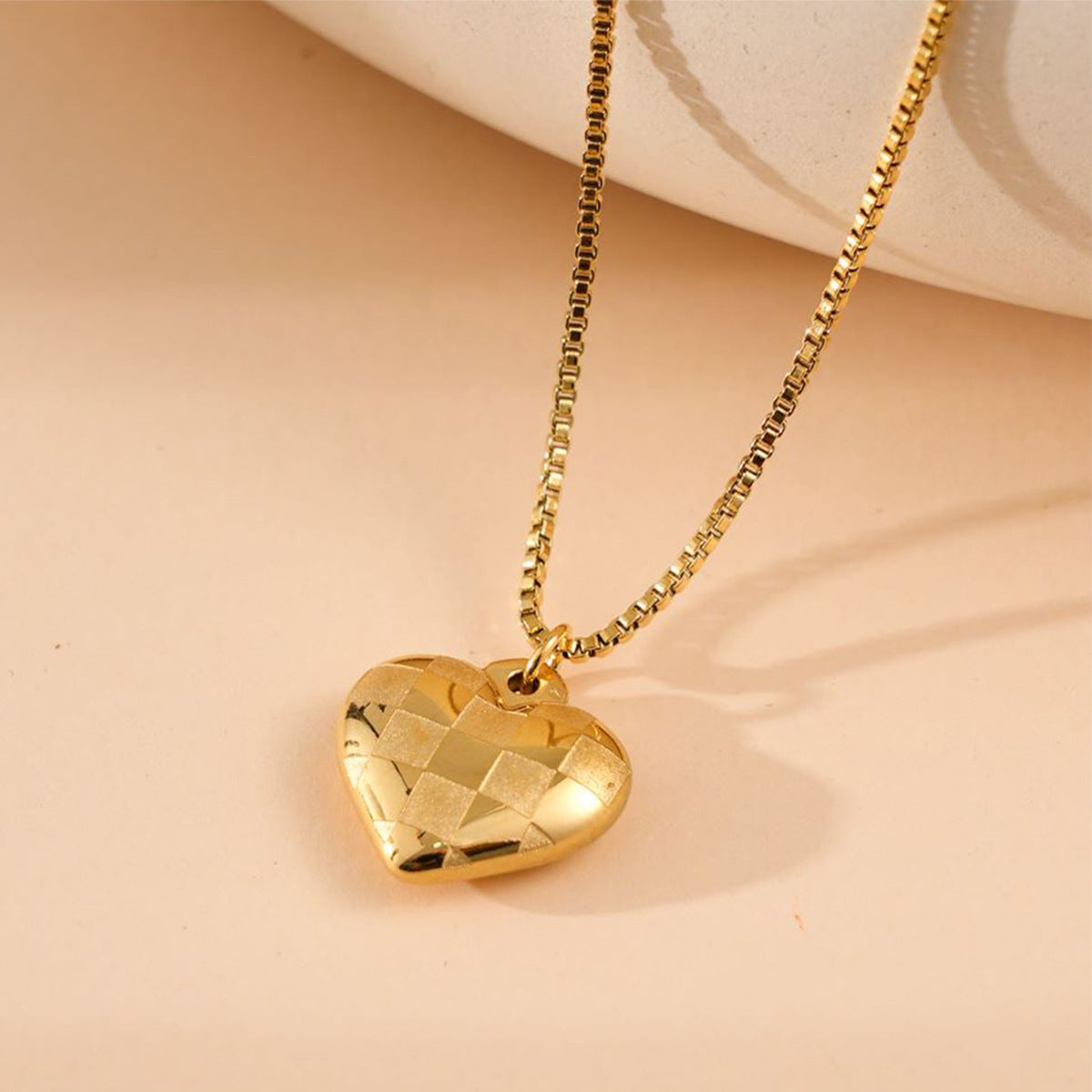 Collier pendentif cœur damier en acier inoxydable - Chic&Shines