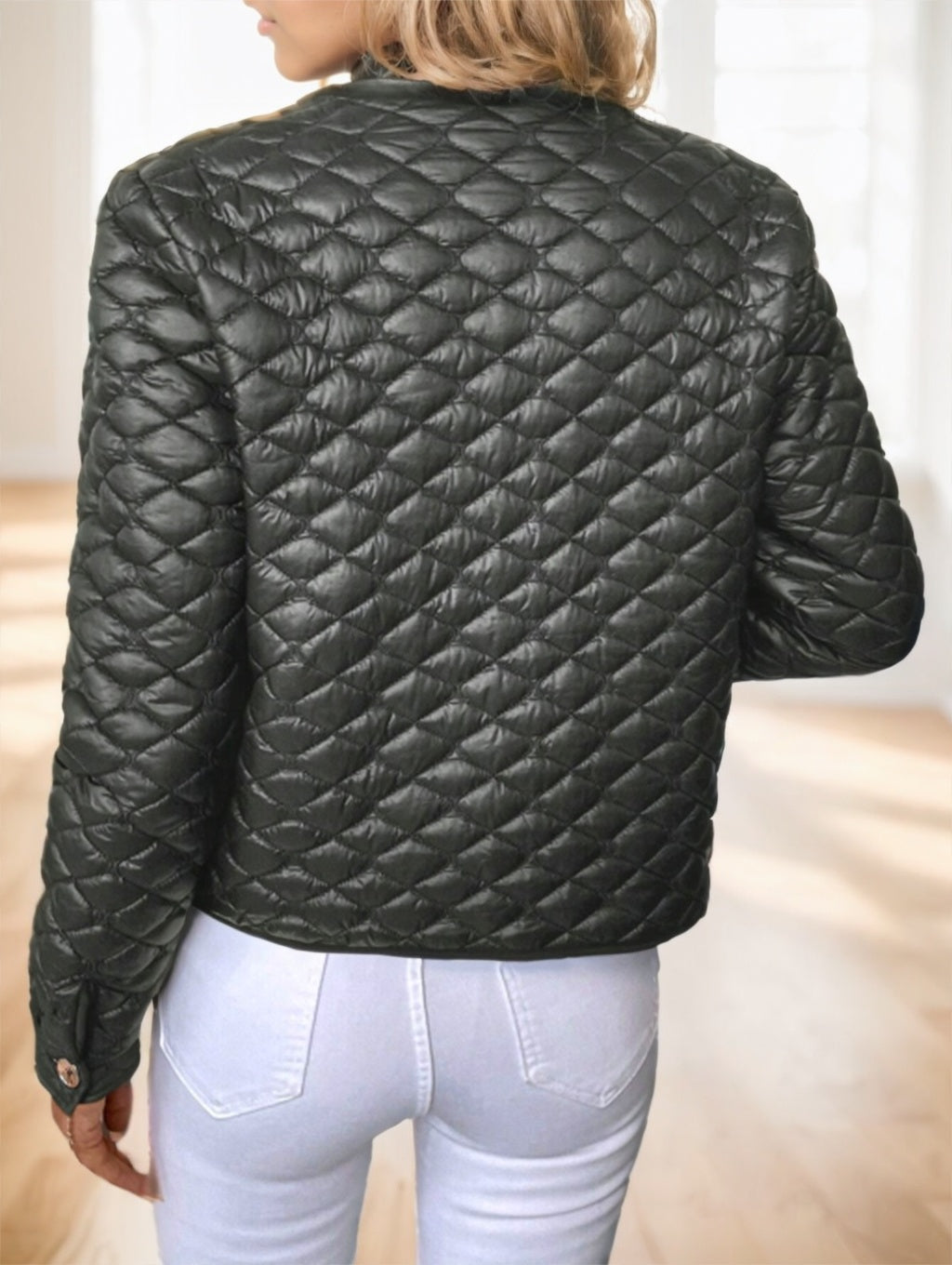Manteau court manches longues matelassé en losanges - Chic&Shines