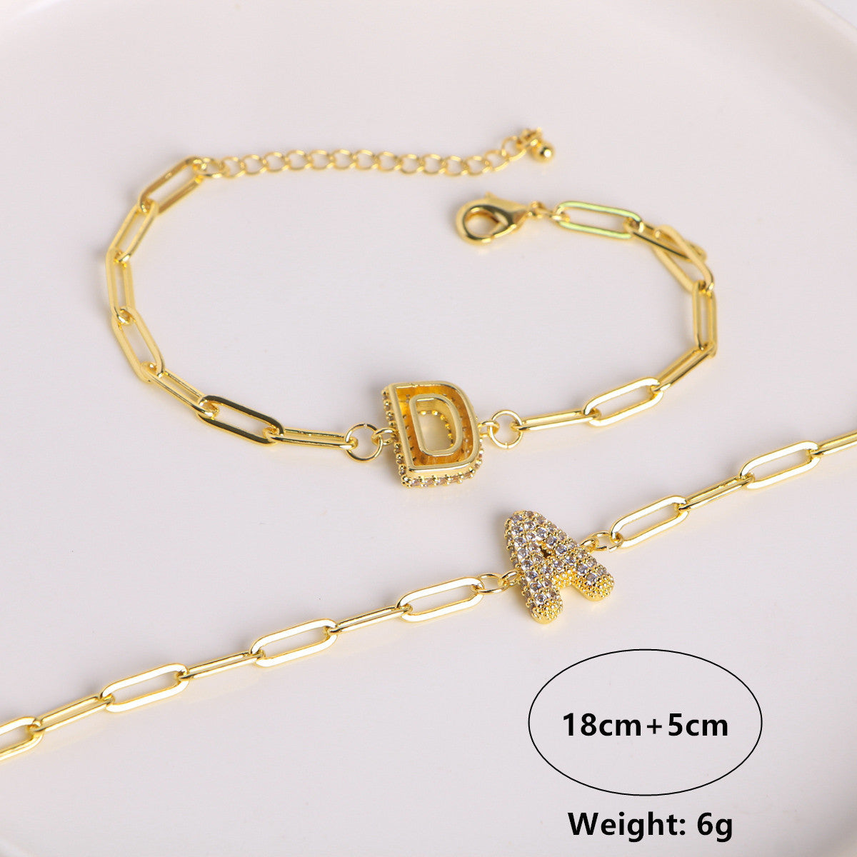 Bracelet clip en zircone pendentif lettre