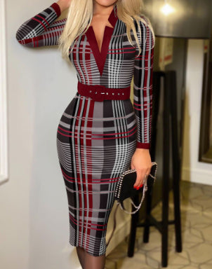 Robe longue col V à manches longues