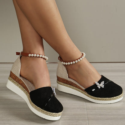 Chaussure compensée à nœud en corde de paille tressée - Chic&Shines