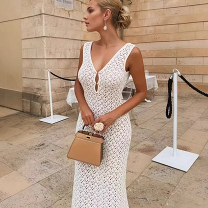 Robe longue col V à bretelles - Chic&Shines