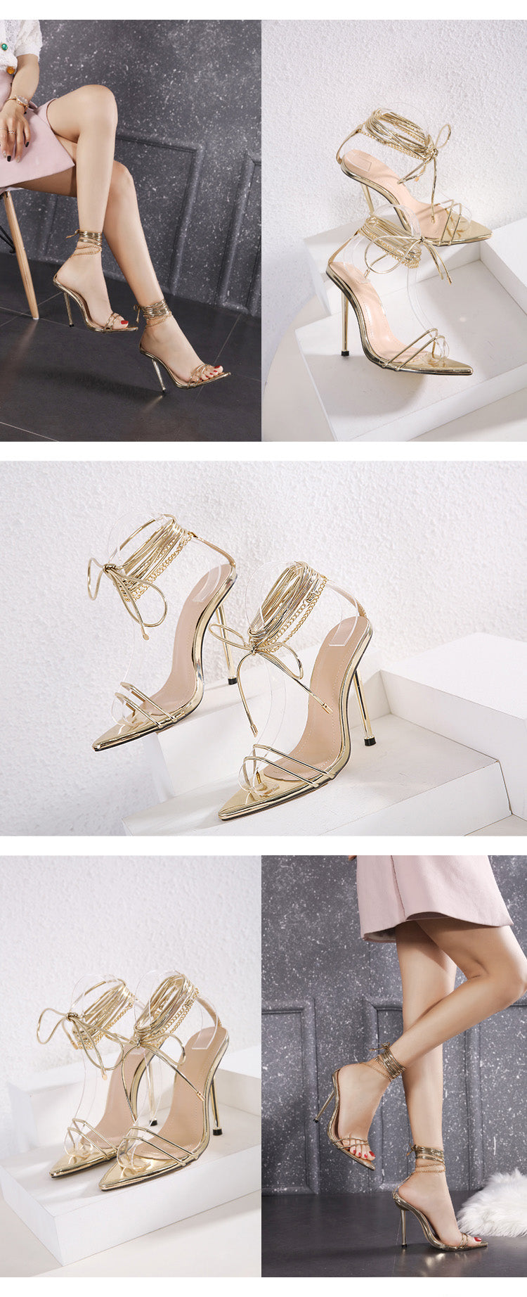 Talons aiguille à lacets et chaîne - Chic&Shines