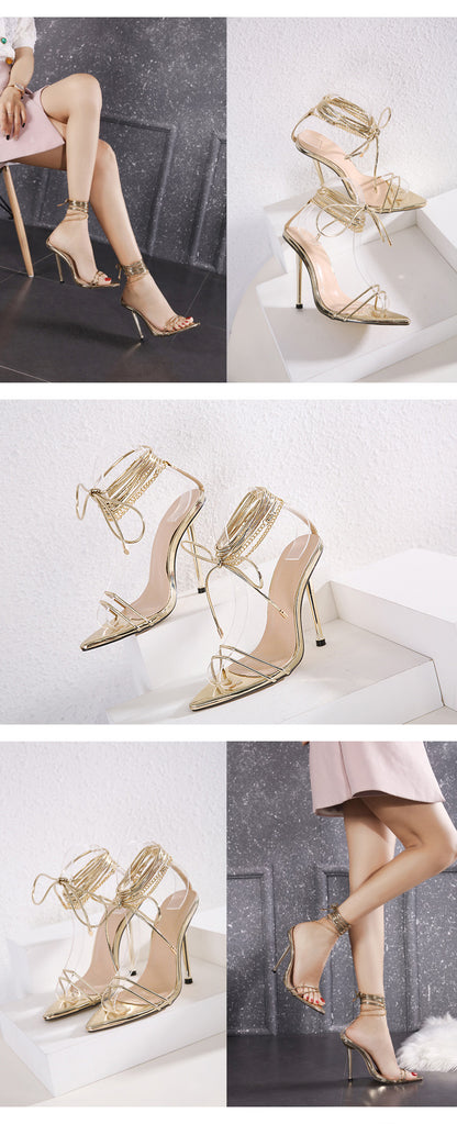 Talons aiguille à lacets et chaîne - Chic&Shines