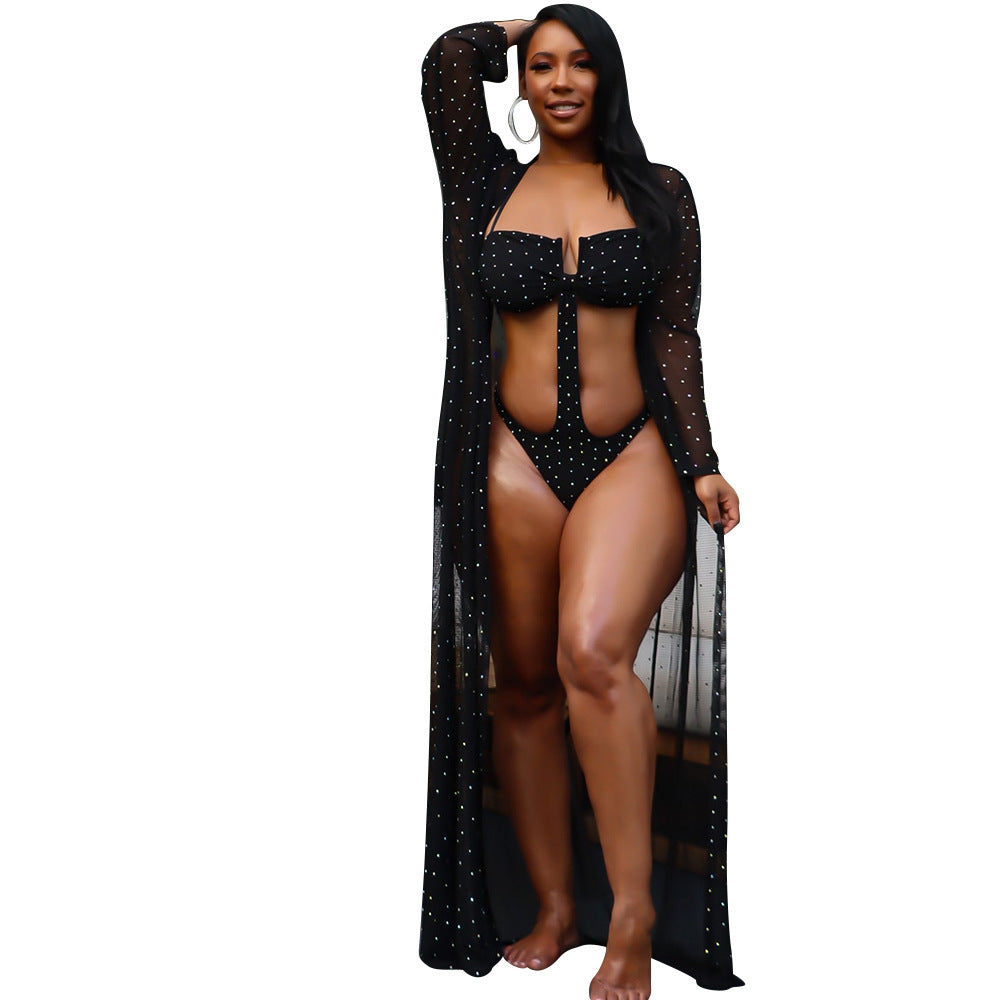 Maillot de bain manches longues et strass kimono