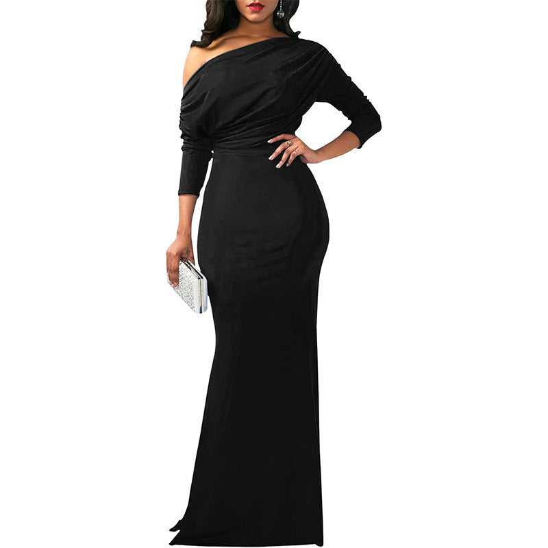 Robe de soirée longue élégante épaules obliques