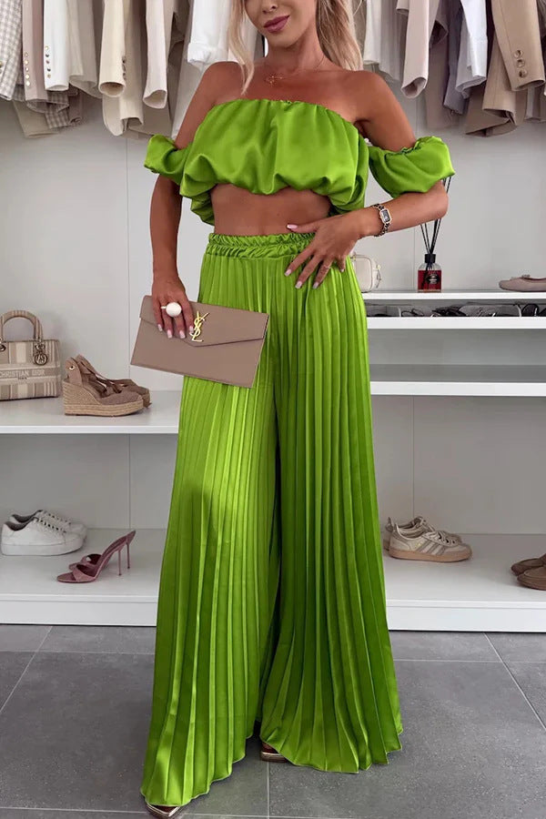 Ensemble haut tube et pantalon larges en satin