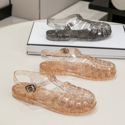 Sandales plates creuses en cristal - Chic&Shines