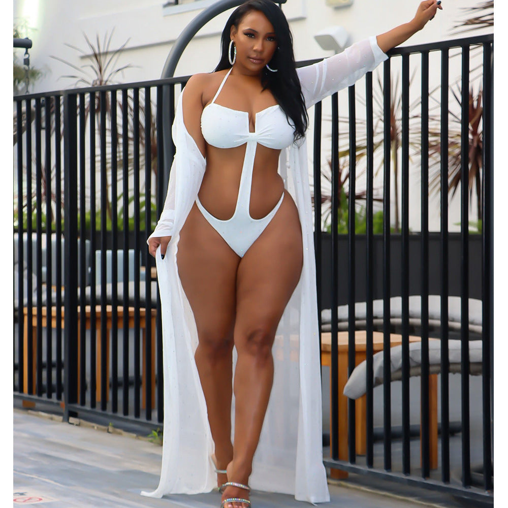 Maillot de bain manches longues et strass kimono