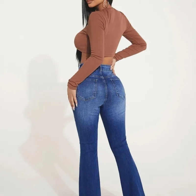 Jeans Extensibles Évasés Taille Haute