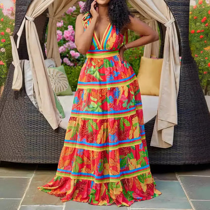 Robe longue décolletée à bretelles d'été - Chic&Shines