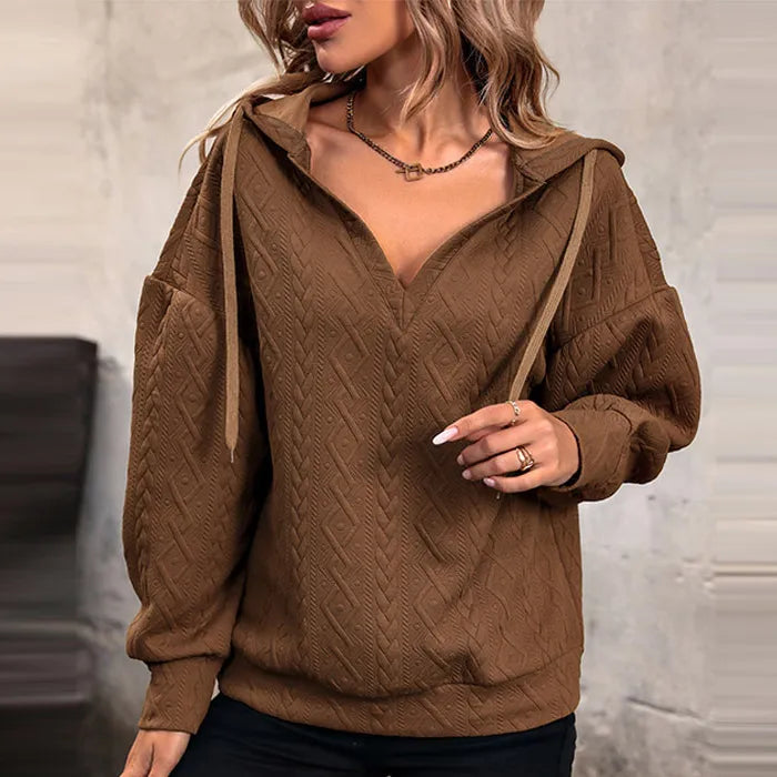 Sweat à capuche à manches longues et col en V - Chic&Shines