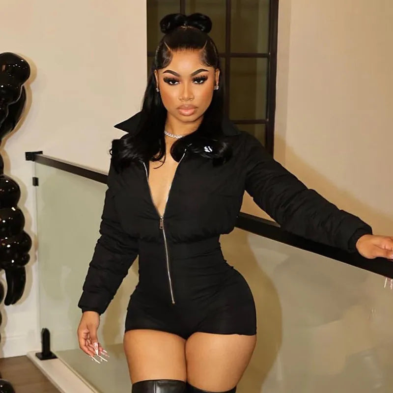 Combinaison doudoune short manches longues fermeture éclair - Chic&Shines