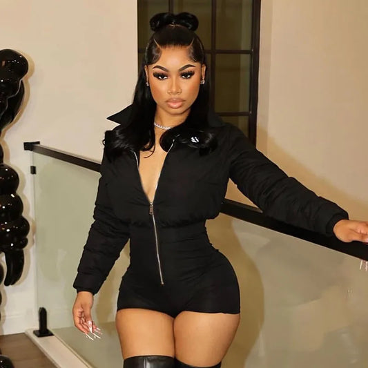 Combinaison doudoune short manches longues fermeture éclair - Chic&Shines