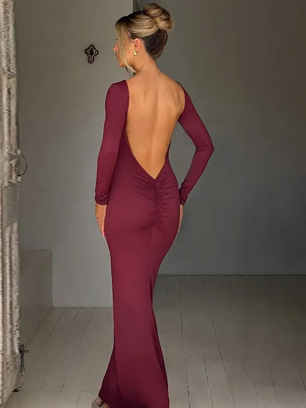 Long sleeve backless maxi dress