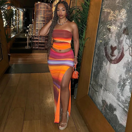 Ensemble haut bustier sans manches et jupe fendue - Chic&Shines