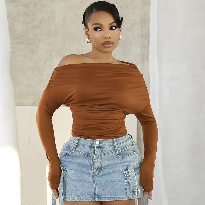 Haut plissé manches longues épaules dénudées - Chic&Shines