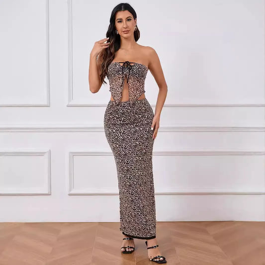 Ensemble haut tube léopard et jupe slim - Chic&Shines