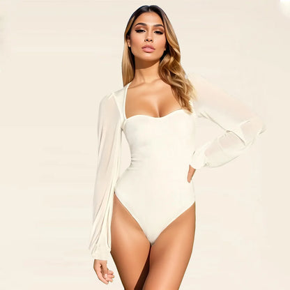 Bodys manches longues lanternes maille transparent - Chic&Shines