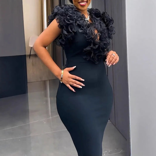 Robe mi longue moulante col en V - Chic&Shines