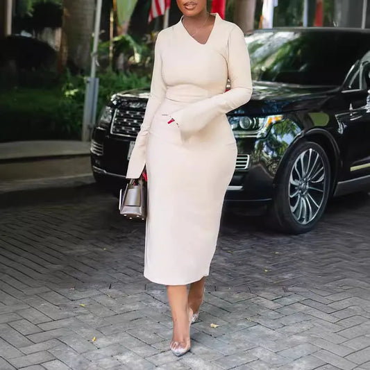 Robe longue moulante à manches longues pétales - Chic&Shines