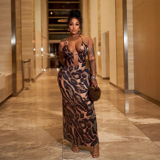 Robe longue dos nu à lacets col licou - Chic&Shines