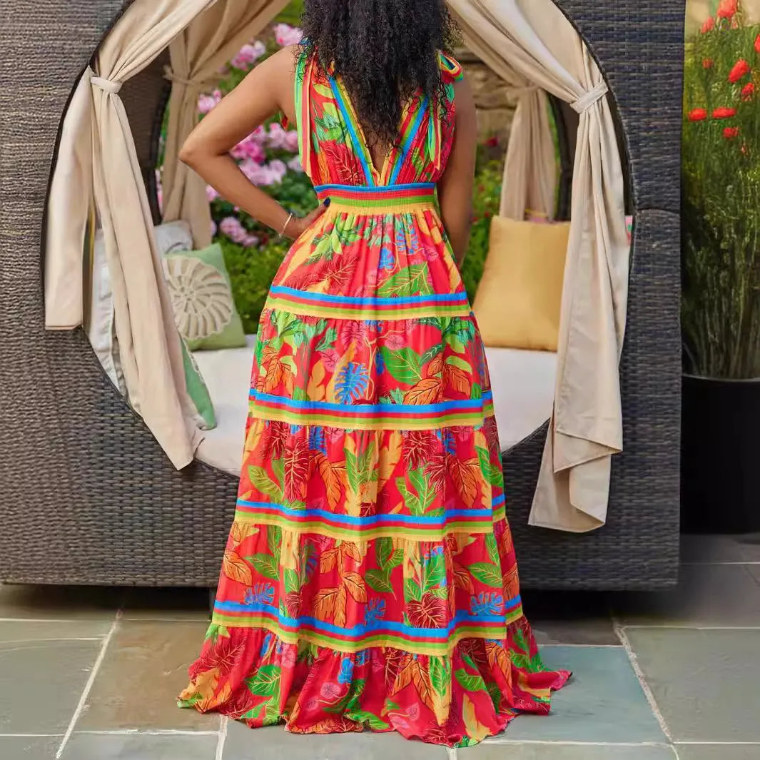 Robe longue décolletée à bretelles d'été - Chic&Shines