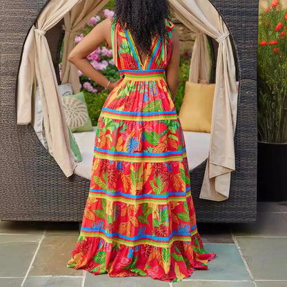 Robe longue décolletée à bretelles d'été - Chic&Shines