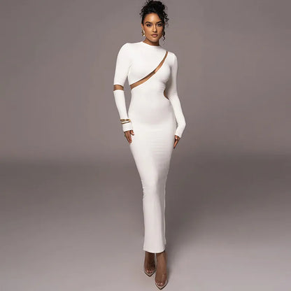 Robe Longue Moulante Manches Longues Et Ajourée - Chic&Shines