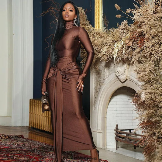 Robe longue moulante à manches longues col roulé - Chic&Shines