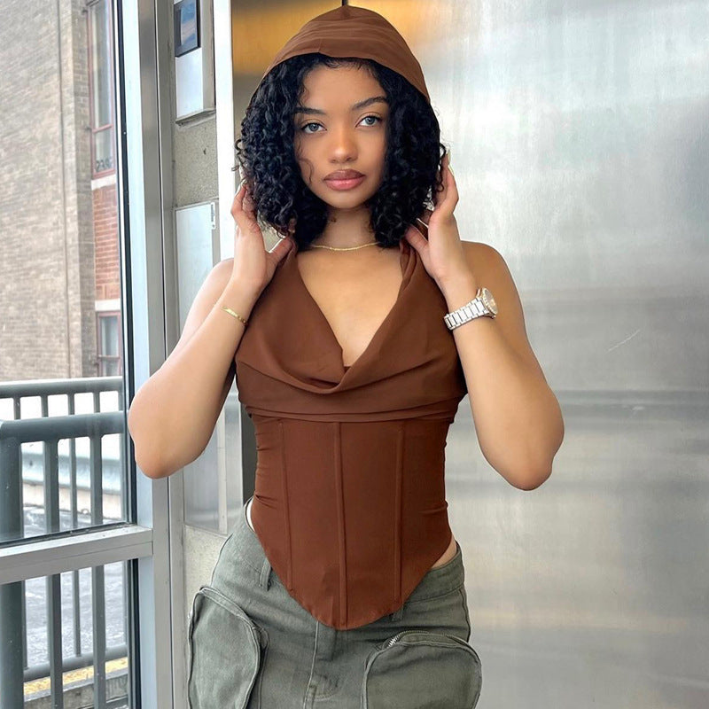 Haut Dos Nu À Capuche Sans Manches - Chic&Shines