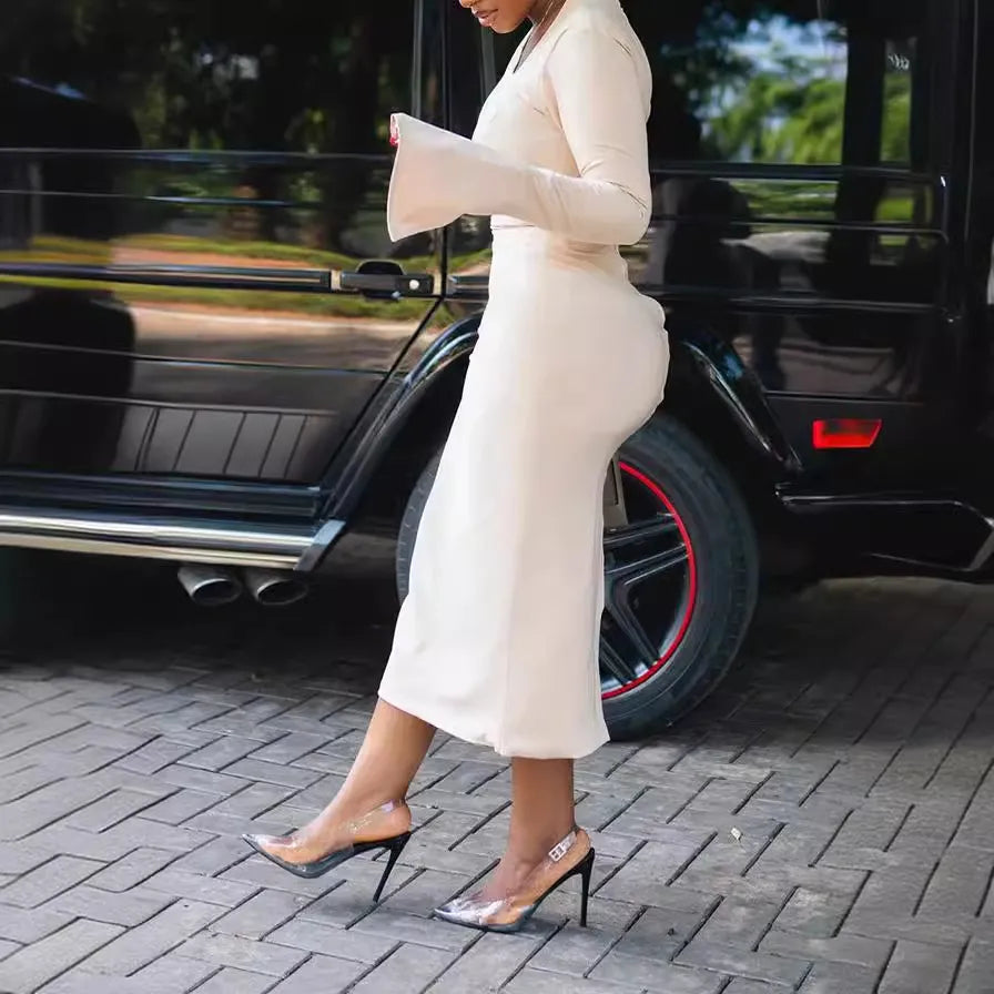 Robe longue moulante à manches longues pétales - Chic&Shines