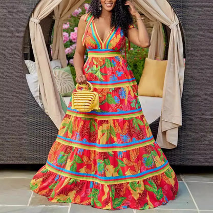 Robe longue décolletée à bretelles d'été - Chic&Shines