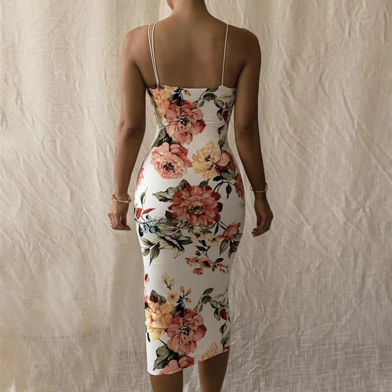 Robe Mi Longue Moulante Imprimé Floral - Chic&Shines