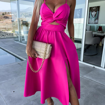 Robe Mi-Longue à bretelle Dos Nu Fente latérale - Chic&Shines