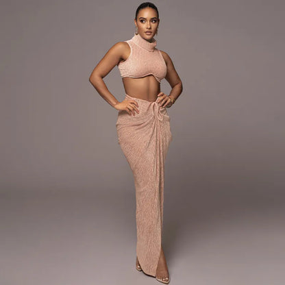 Ensemble Haut Court Sans Manches Et Sa Jupe Fendue - Chic&Shines