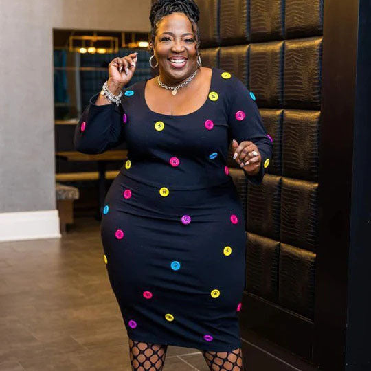 Robe Manches Longues Décoration Bouton - Chic&Shines