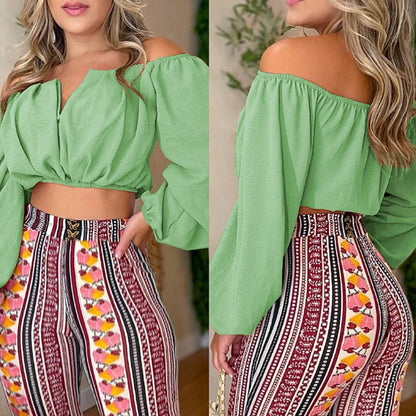 Ensemble Haut Épaules Dénudées À Manches Longues Pantalons - Chic&Shines