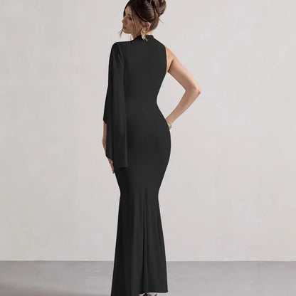 Robe longue moulante à une épaule manche longue - Chic&Shines