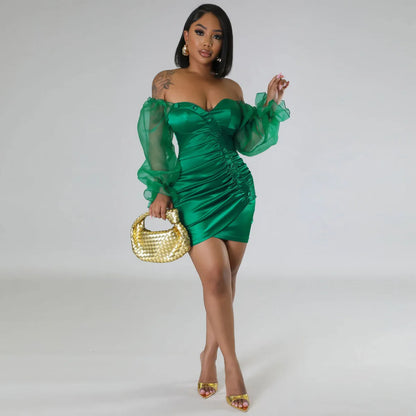 Robe bustier courte manches longues en maille transparent - Chic&Shines