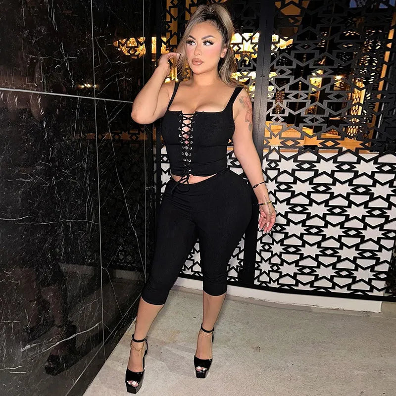 Ensemble débardeur à lacets avec pantacourt - Chic&Shines