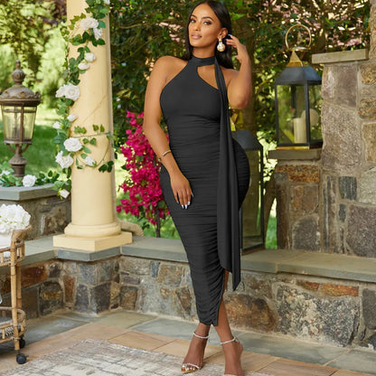 Robe longue moulante plissée sans manches - Chic&Shines