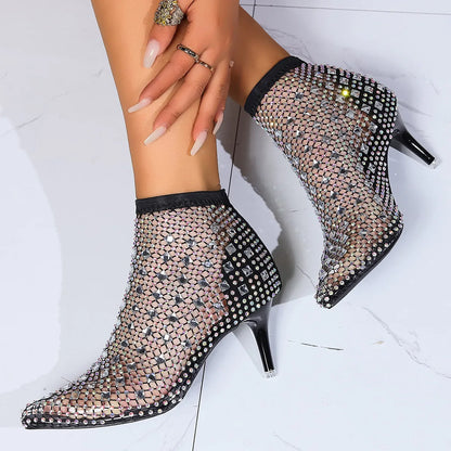 Chaussure à talon court bout pointu en strass - Chic&Shines