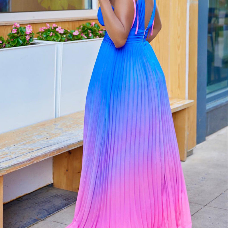 Long dress with thin straps and open back