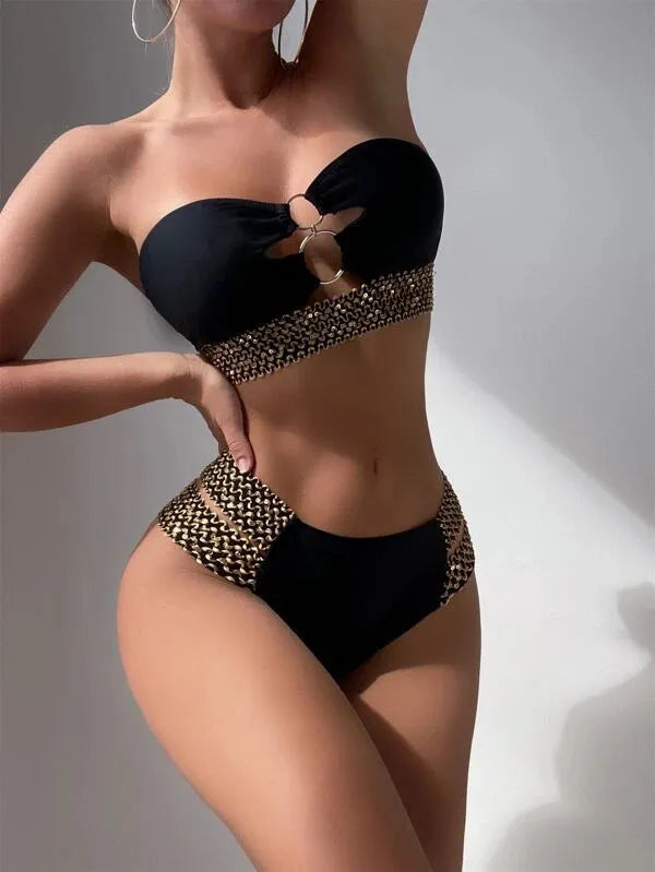 Maillot De Bain Bikini Avec Chaîne Sans Bretelles - Chic&Shines