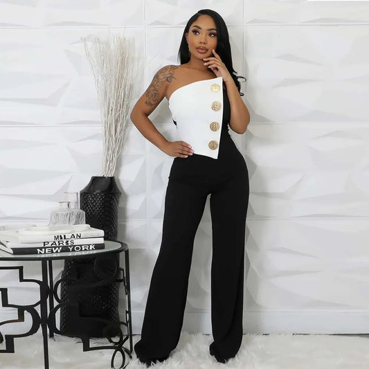 Combinaison pantalon slim fit sans manches à boucle - Chic&Shines