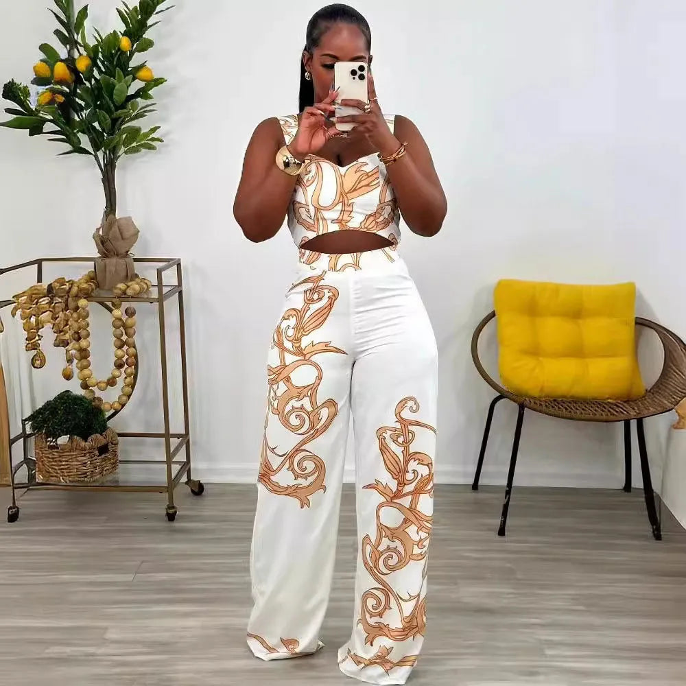 Ensemble haut à bretelles et jambe large imprimé - Chic&Shines