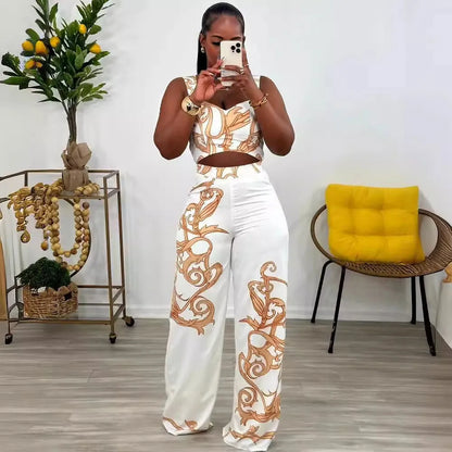 Ensemble haut à bretelles et jambe large imprimé - Chic&Shines