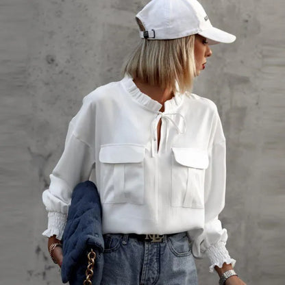 Chemise Manches Longues Col À Lacet - Chic&Shines