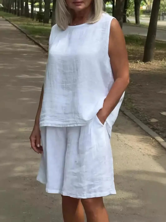 Ensemble haut débardeur short ample coton et lin - Chic&Shines